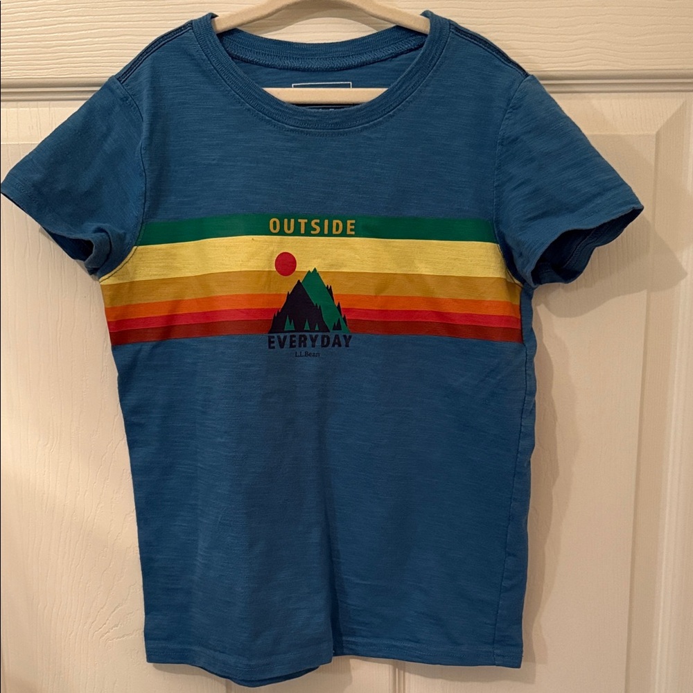 L.L. Bean Blue Tee with Rainbow Stripes